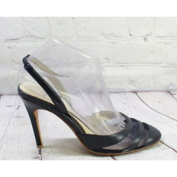 Joey Shoes - Joey Blue Leather Slip On High Heel Ankle Strap Sandals Size 7 M